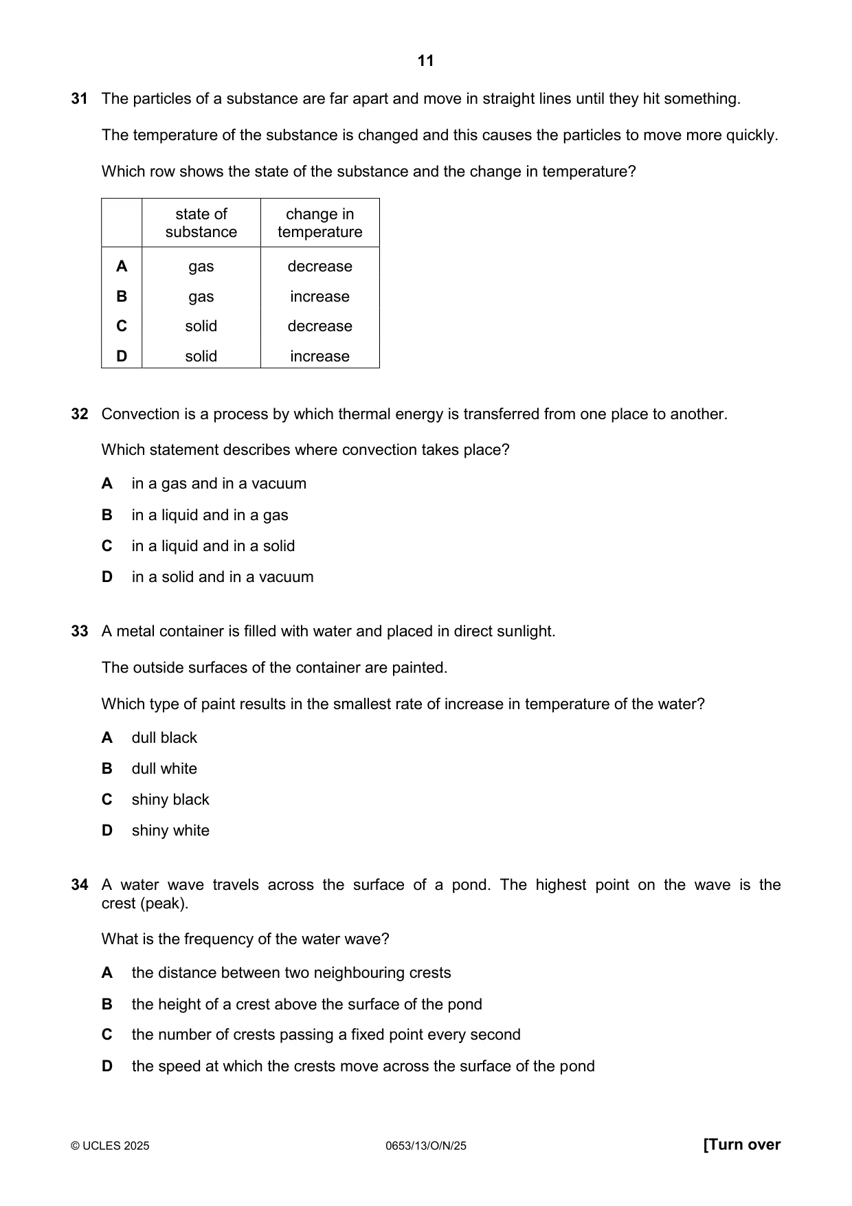 Cambridge IGCSE Science - Combined 0653 2025 Oct/Nov Paper 1 · Variant 3 question paper, page 11 of 16