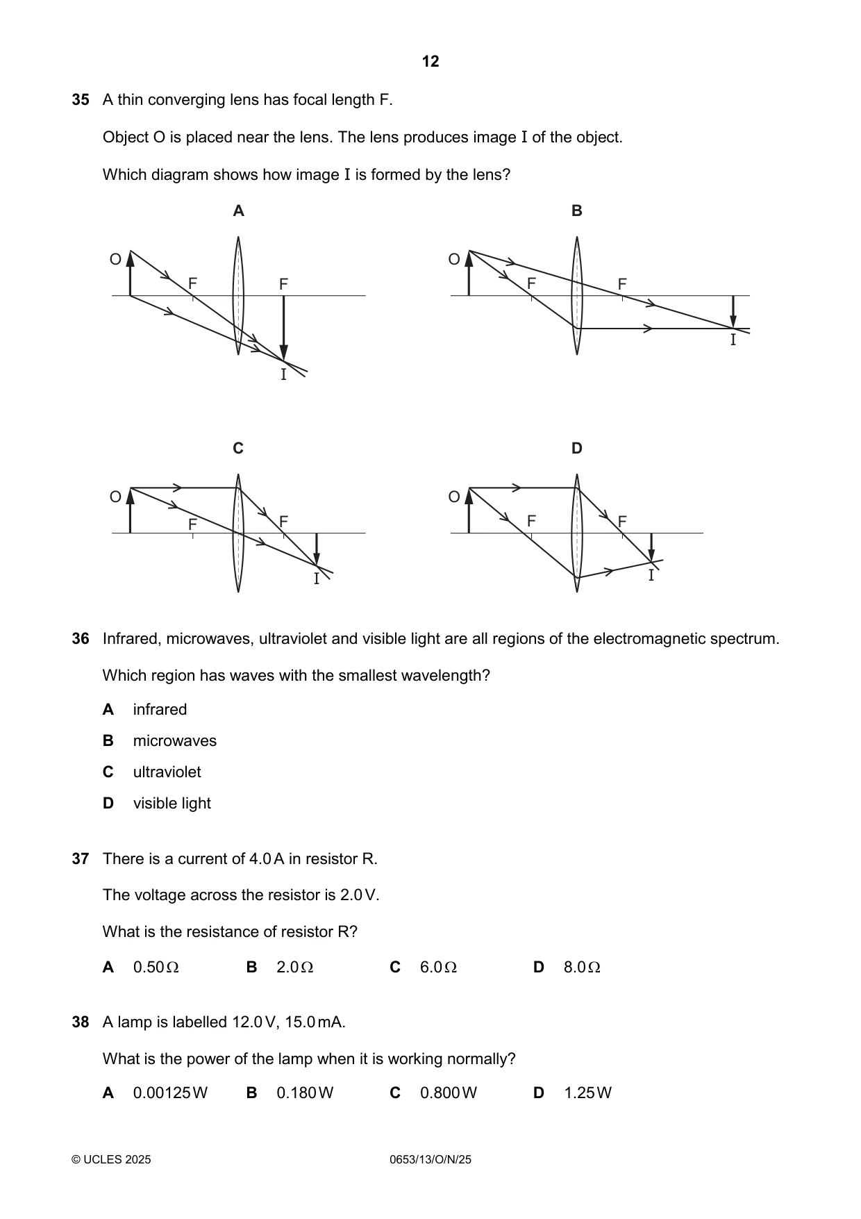 Cambridge IGCSE Science - Combined 0653 2025 Oct/Nov Paper 1 · Variant 3 question paper, page 12 of 16