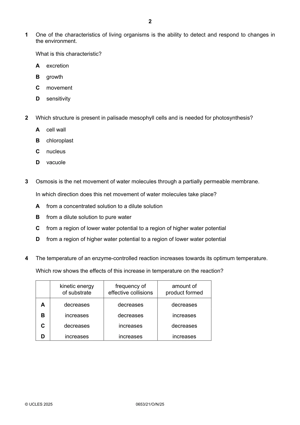 Cambridge IGCSE Science - Combined 0653 2025 Oct/Nov Paper 2 · Variant 1 question paper, page 2 of 16