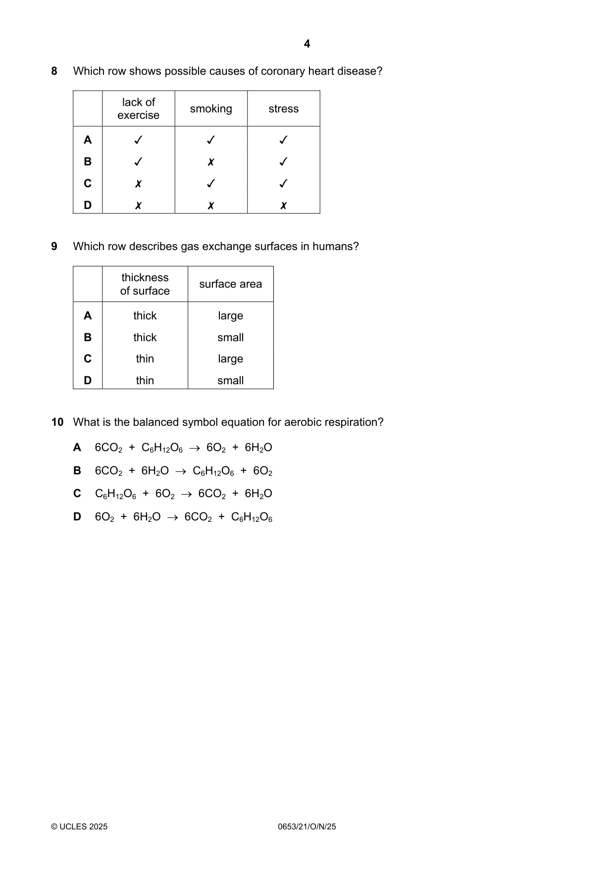 Cambridge IGCSE Science - Combined 0653 2025 Oct/Nov Paper 2 · Variant 1 question paper, page 4 of 16