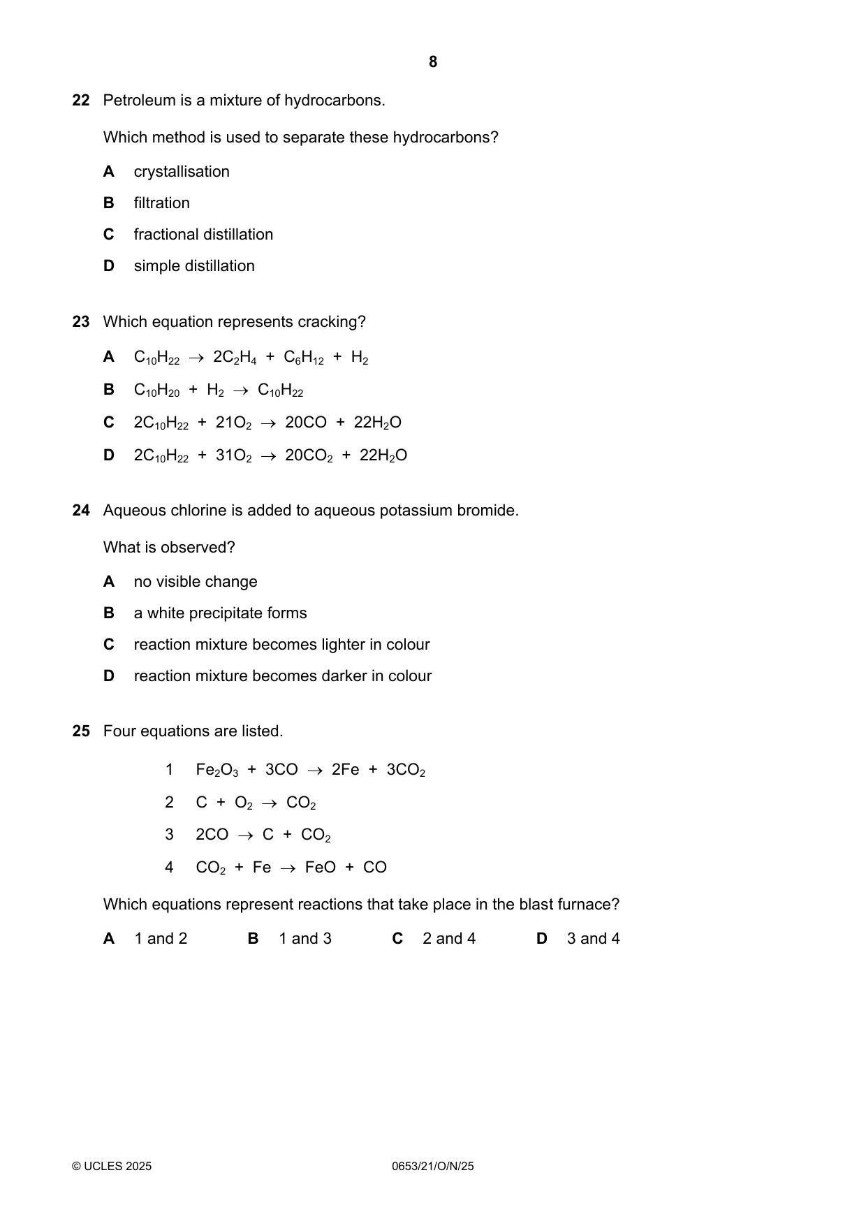 Cambridge IGCSE Science - Combined 0653 2025 Oct/Nov Paper 2 · Variant 1 question paper, page 8 of 16