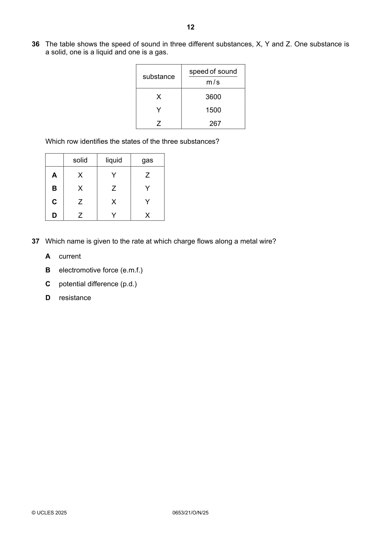 Cambridge IGCSE Science - Combined 0653 2025 Oct/Nov Paper 2 · Variant 1 question paper, page 12 of 16