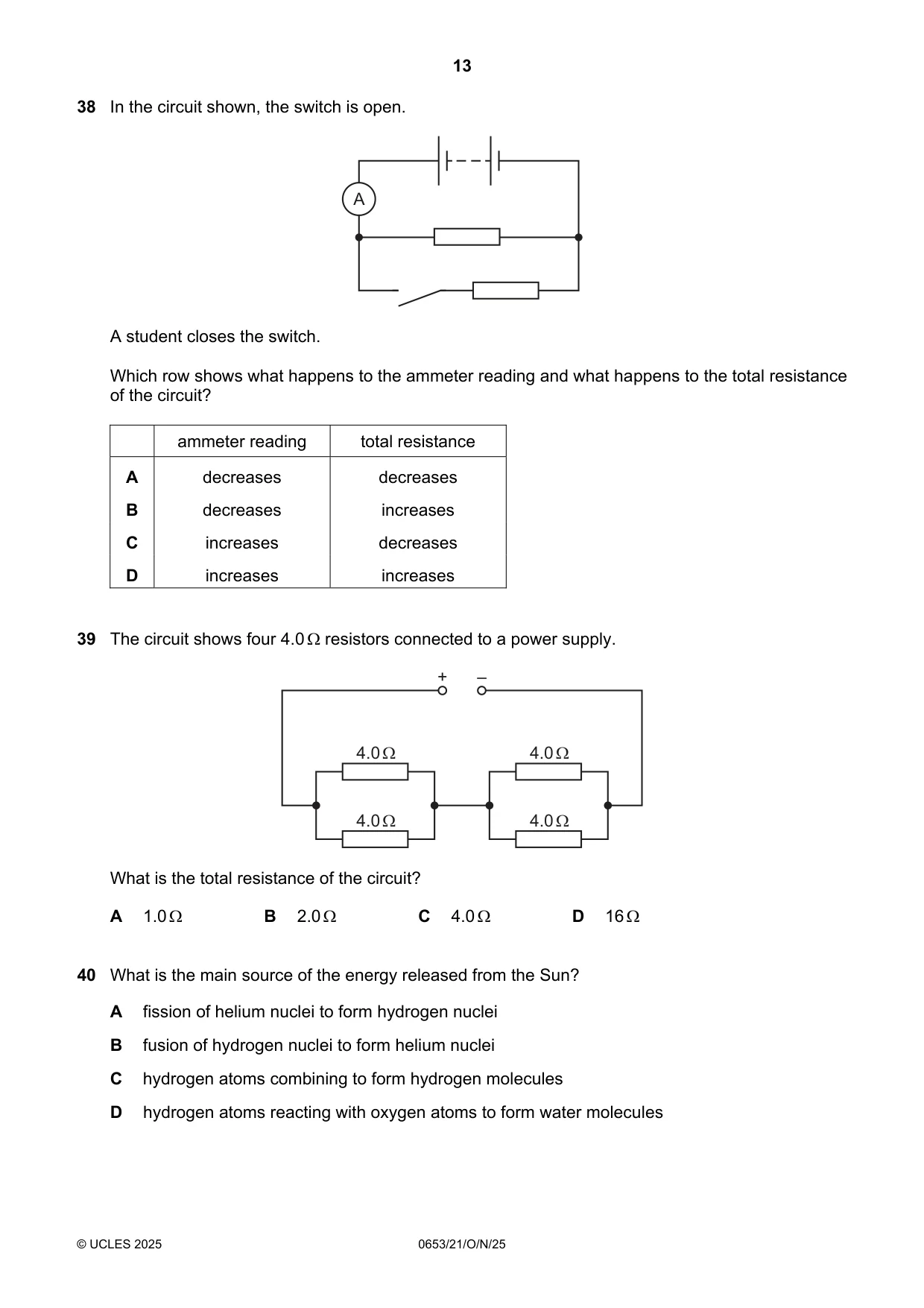 Cambridge IGCSE Science - Combined 0653 2025 Oct/Nov Paper 2 · Variant 1 question paper, page 13 of 16