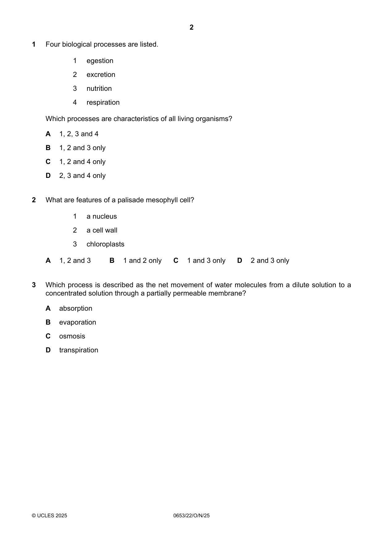 Cambridge IGCSE Science - Combined 0653 2025 Oct/Nov Paper 2 · Variant 2 question paper, page 2 of 16