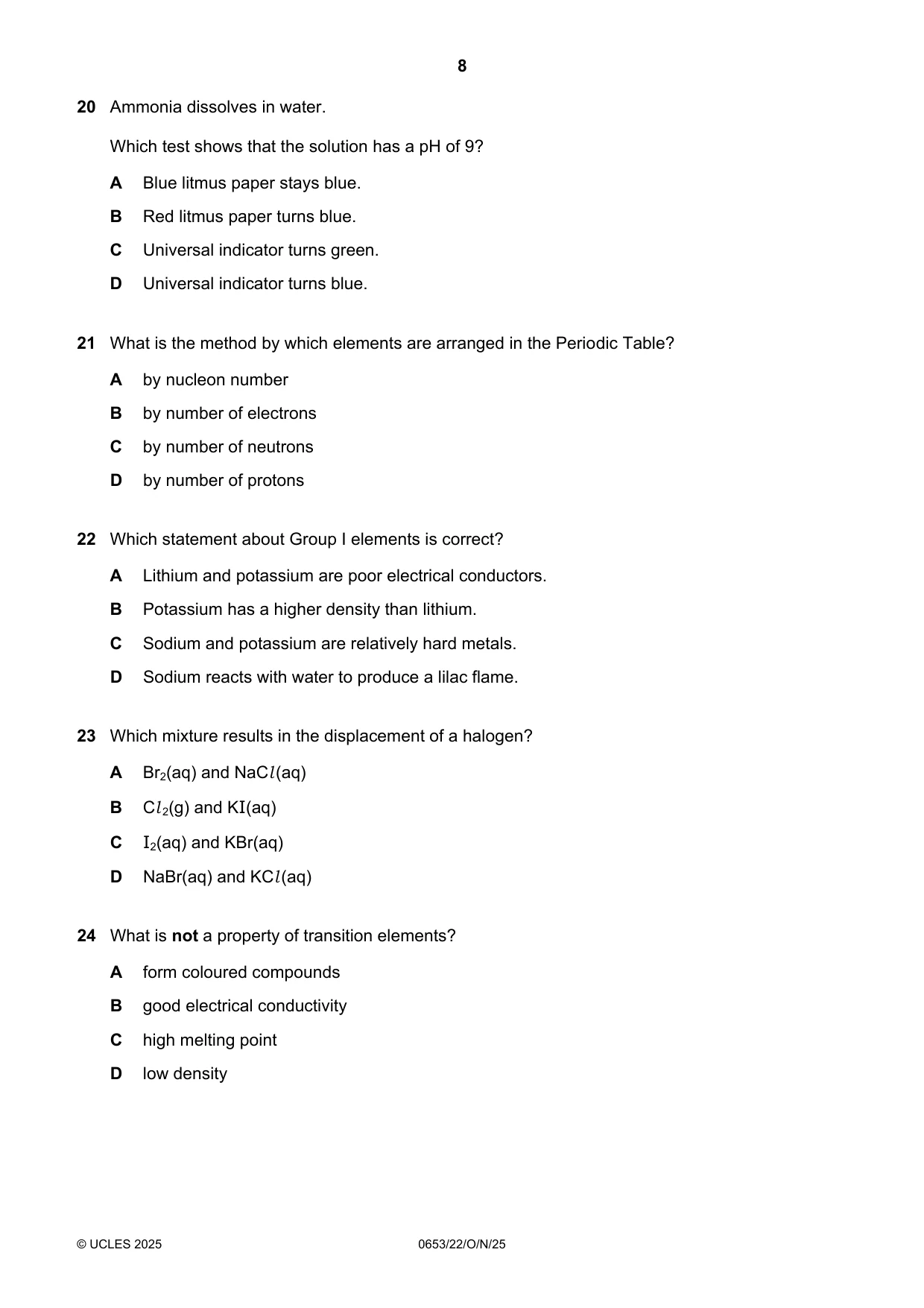 Cambridge IGCSE Science - Combined 0653 2025 Oct/Nov Paper 2 · Variant 2 question paper, page 8 of 16