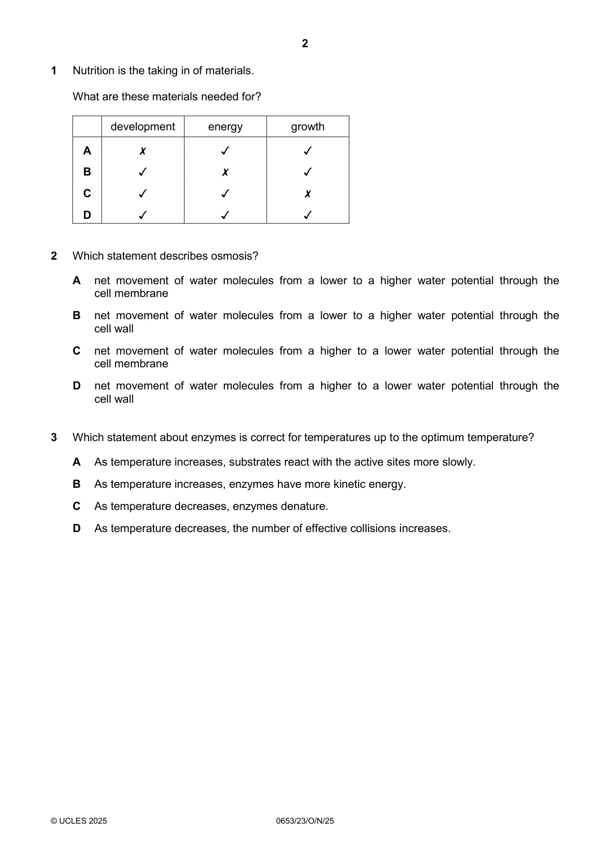 Cambridge IGCSE Science - Combined 0653 2025 Oct/Nov Paper 2 · Variant 3 question paper, page 2 of 16