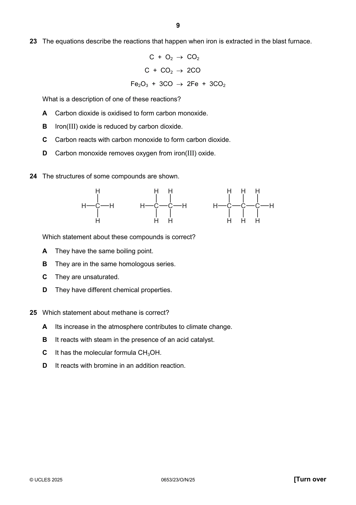 Cambridge IGCSE Science - Combined 0653 2025 Oct/Nov Paper 2 · Variant 3 question paper, page 9 of 16