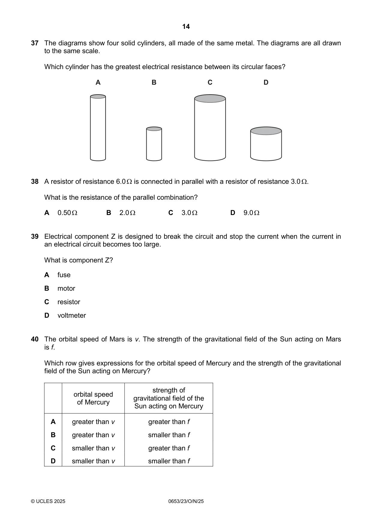 Cambridge IGCSE Science - Combined 0653 2025 Oct/Nov Paper 2 · Variant 3 question paper, page 14 of 16
