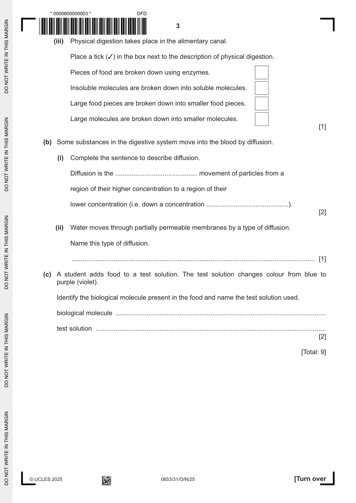 Cambridge IGCSE Science - Combined 0653 2025 Oct/Nov Paper 3 · Variant 1 question paper, page 3 of 20