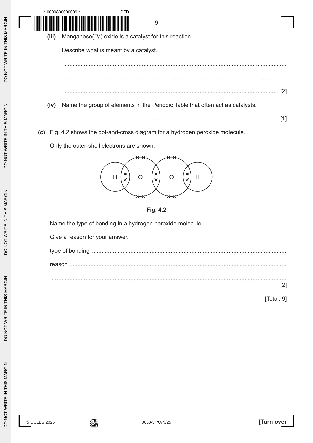 Cambridge IGCSE Science - Combined 0653 2025 Oct/Nov Paper 3 · Variant 1 question paper, page 9 of 20