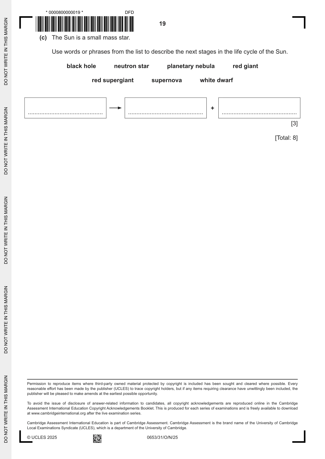 Cambridge IGCSE Science - Combined 0653 2025 Oct/Nov Paper 3 · Variant 1 question paper, page 19 of 20