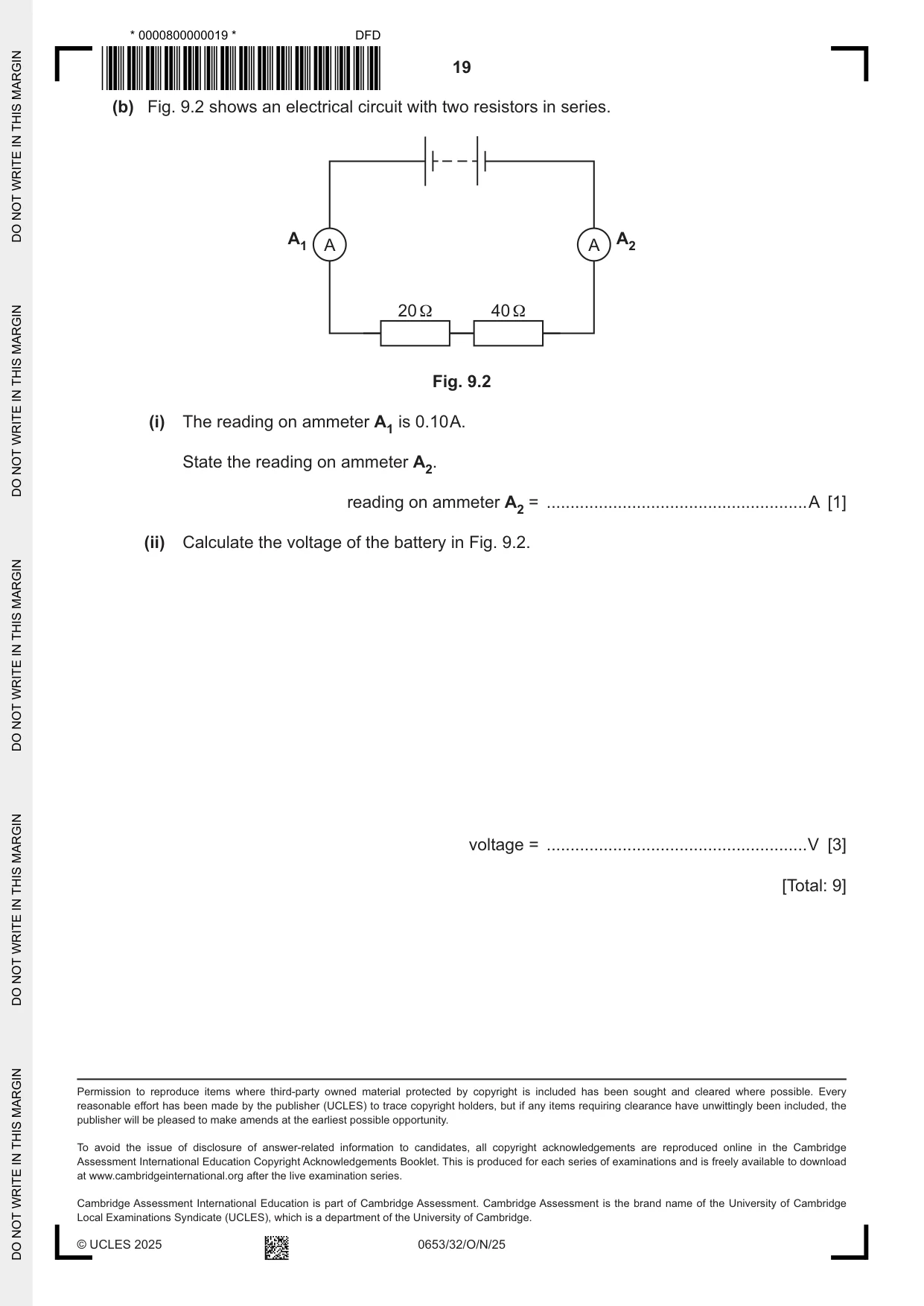 Cambridge IGCSE Science - Combined 0653 2025 Oct/Nov Paper 3 · Variant 2 question paper, page 19 of 20