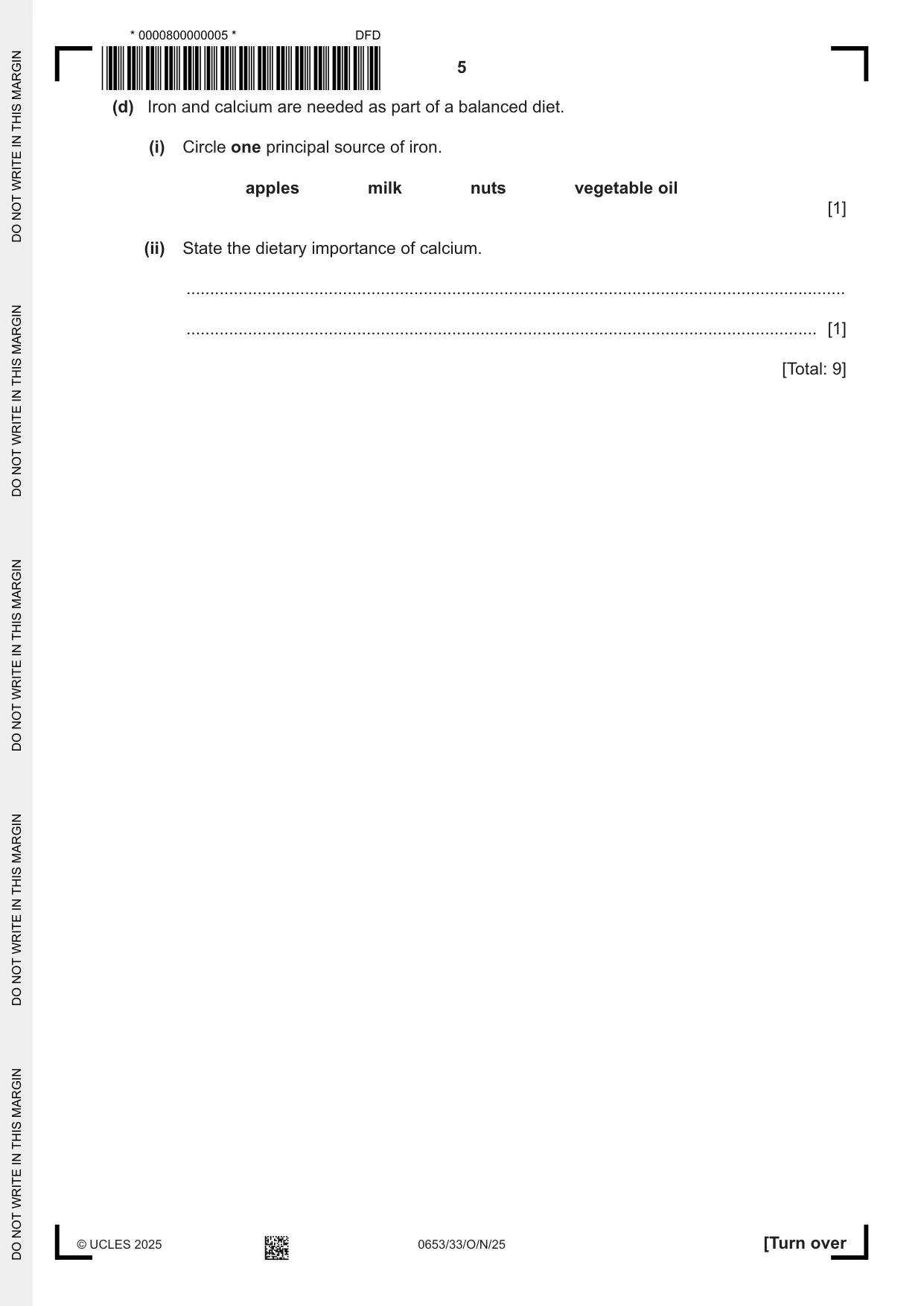 Cambridge IGCSE Science - Combined 0653 2025 Oct/Nov Paper 3 · Variant 3 question paper, page 5 of 20