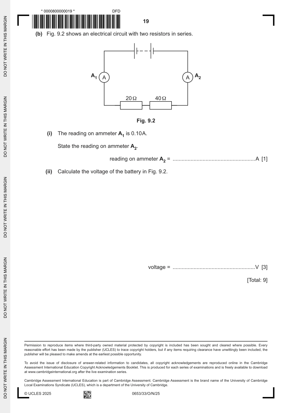 Cambridge IGCSE Science - Combined 0653 2025 Oct/Nov Paper 3 · Variant 3 question paper, page 19 of 20