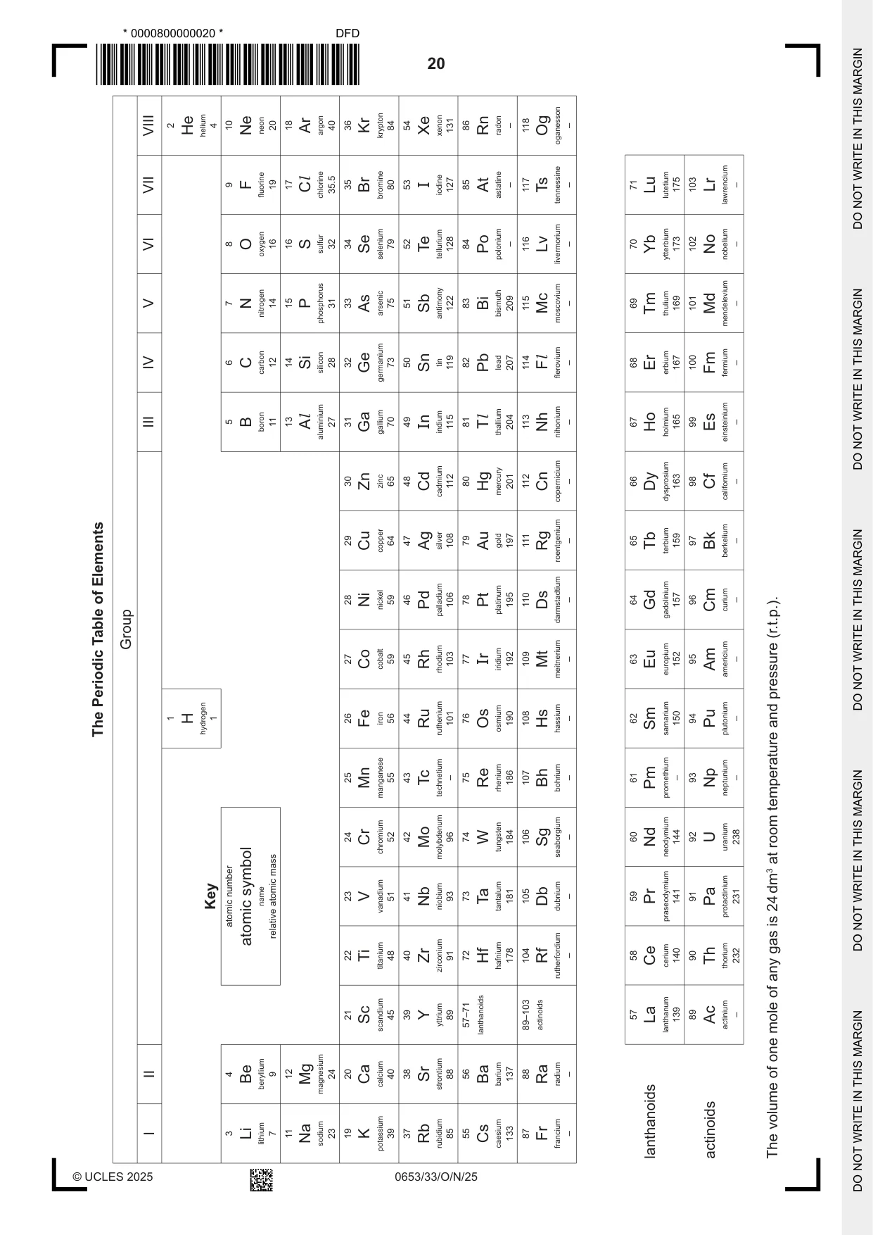 Cambridge IGCSE Science - Combined 0653 2025 Oct/Nov Paper 3 · Variant 3 question paper, page 20 of 20