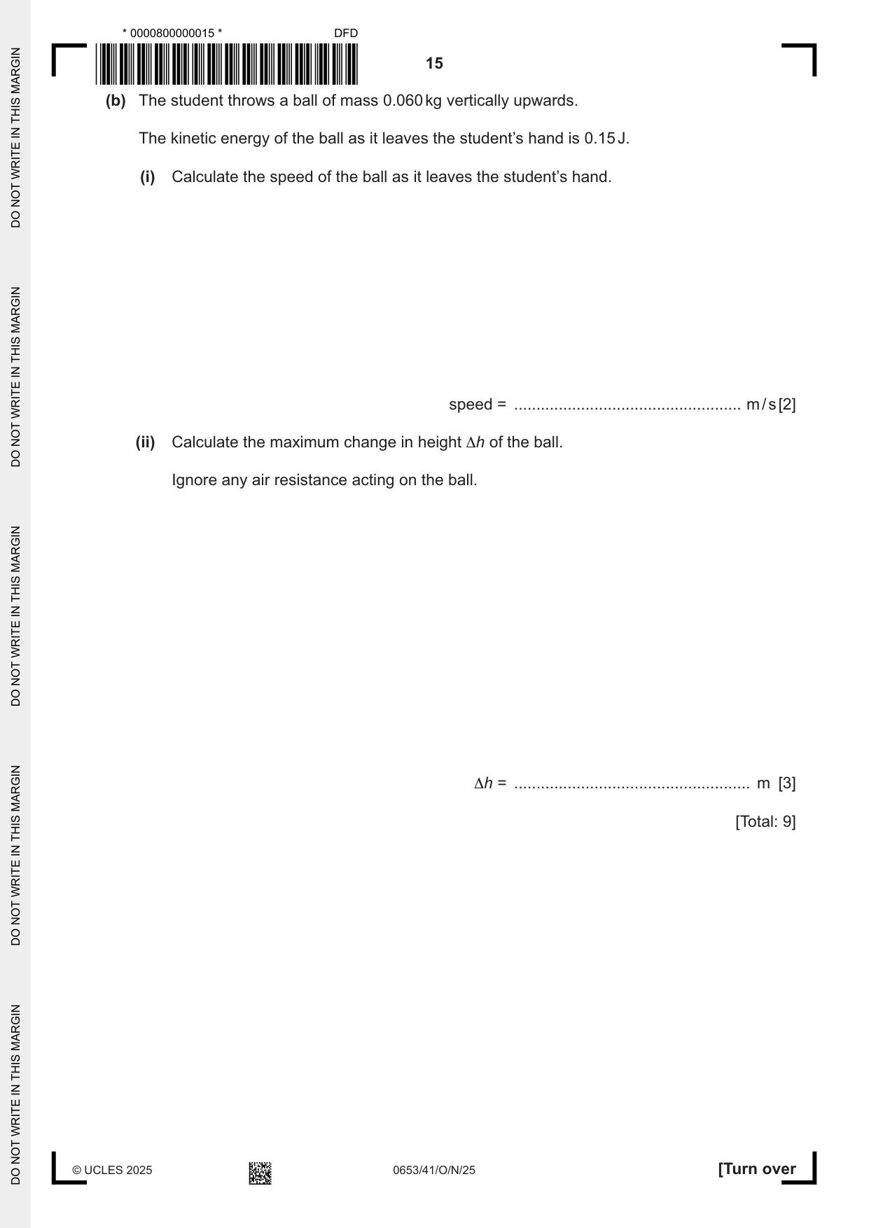 Cambridge IGCSE Science - Combined 0653 2025 Oct/Nov Paper 4 · Variant 1 question paper, page 15 of 20