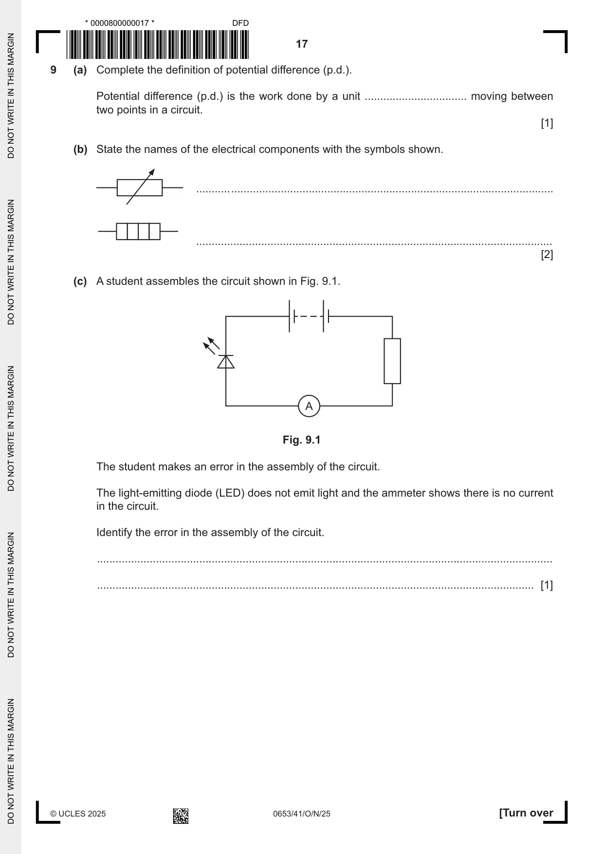 Cambridge IGCSE Science - Combined 0653 2025 Oct/Nov Paper 4 · Variant 1 question paper, page 17 of 20