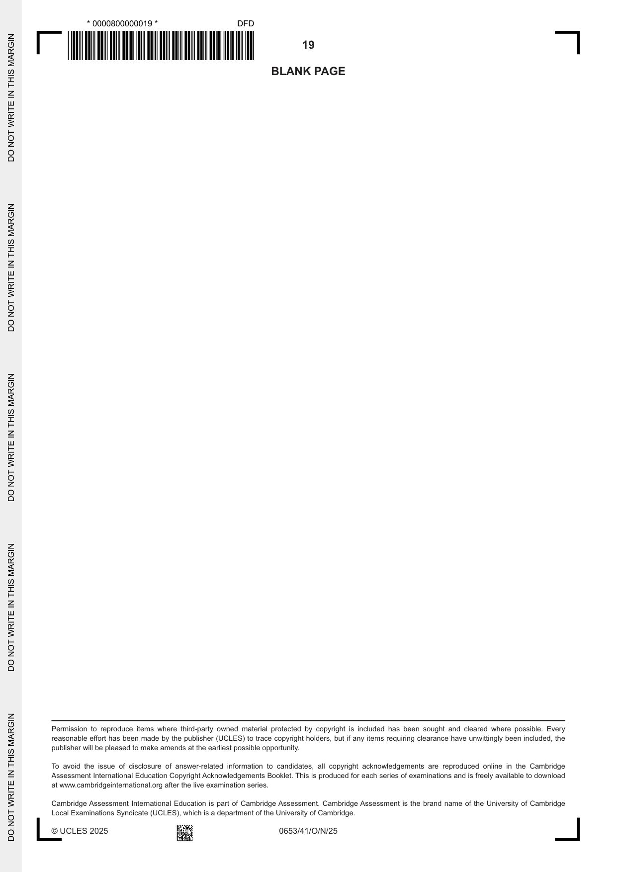 Cambridge IGCSE Science - Combined 0653 2025 Oct/Nov Paper 4 · Variant 1 question paper, page 19 of 20