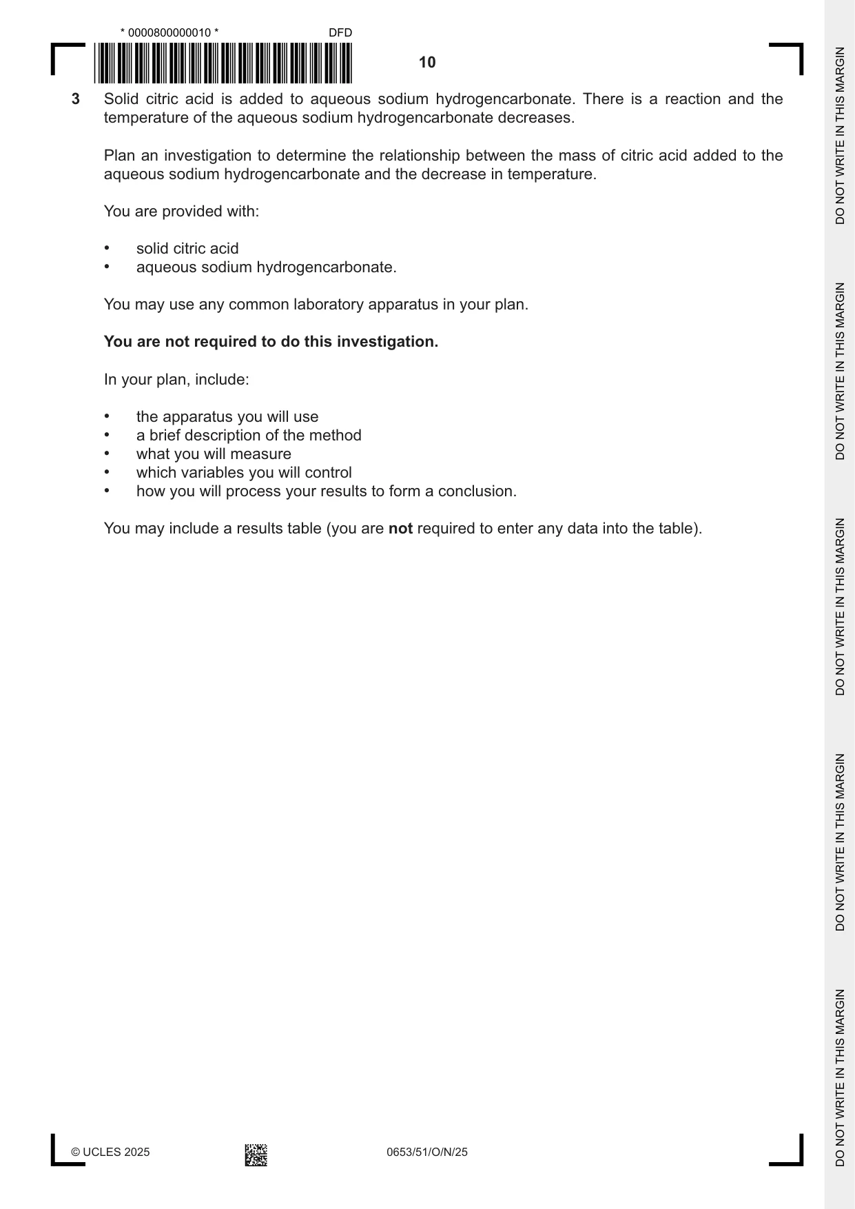 Cambridge IGCSE Science - Combined 0653 2025 Oct/Nov Paper 5 · Variant 1 question paper, page 10 of 16