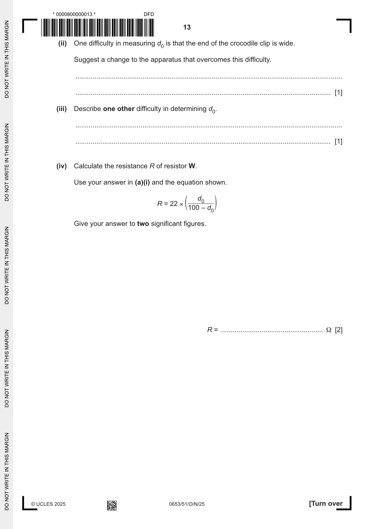 Cambridge IGCSE Science - Combined 0653 2025 Oct/Nov Paper 5 · Variant 1 question paper, page 13 of 16
