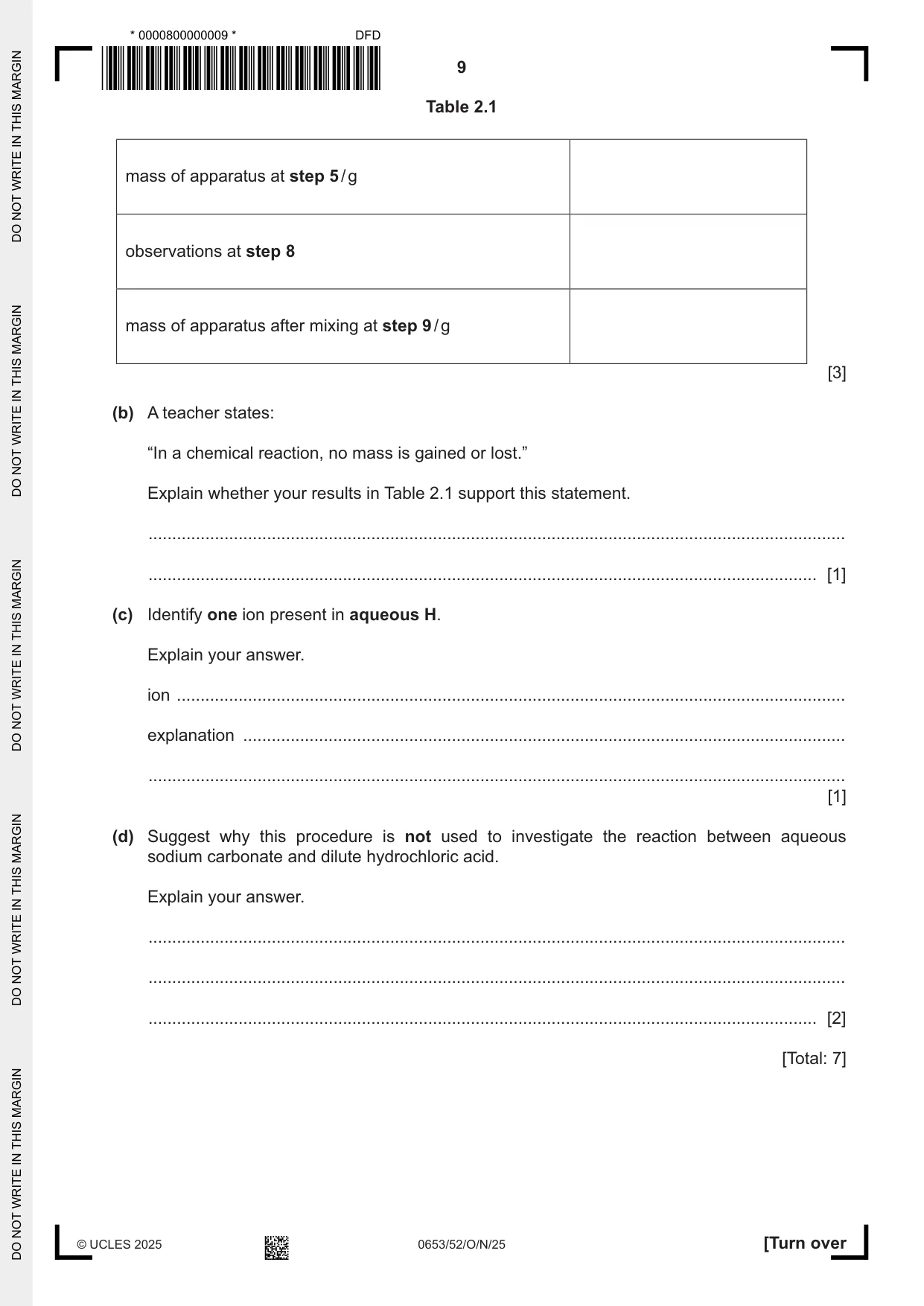 Cambridge IGCSE Science - Combined 0653 2025 Oct/Nov Paper 5 · Variant 2 question paper, page 9 of 16