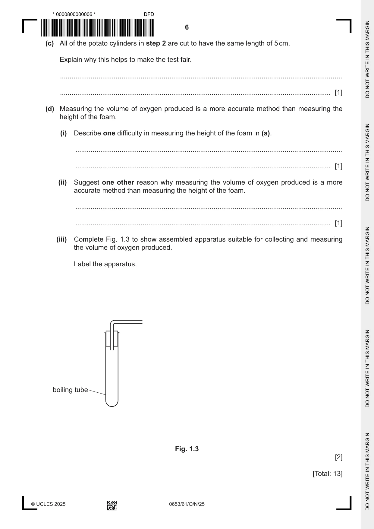 Cambridge IGCSE Science - Combined 0653 2025 Oct/Nov Paper 6 · Variant 1 question paper, page 6 of 16