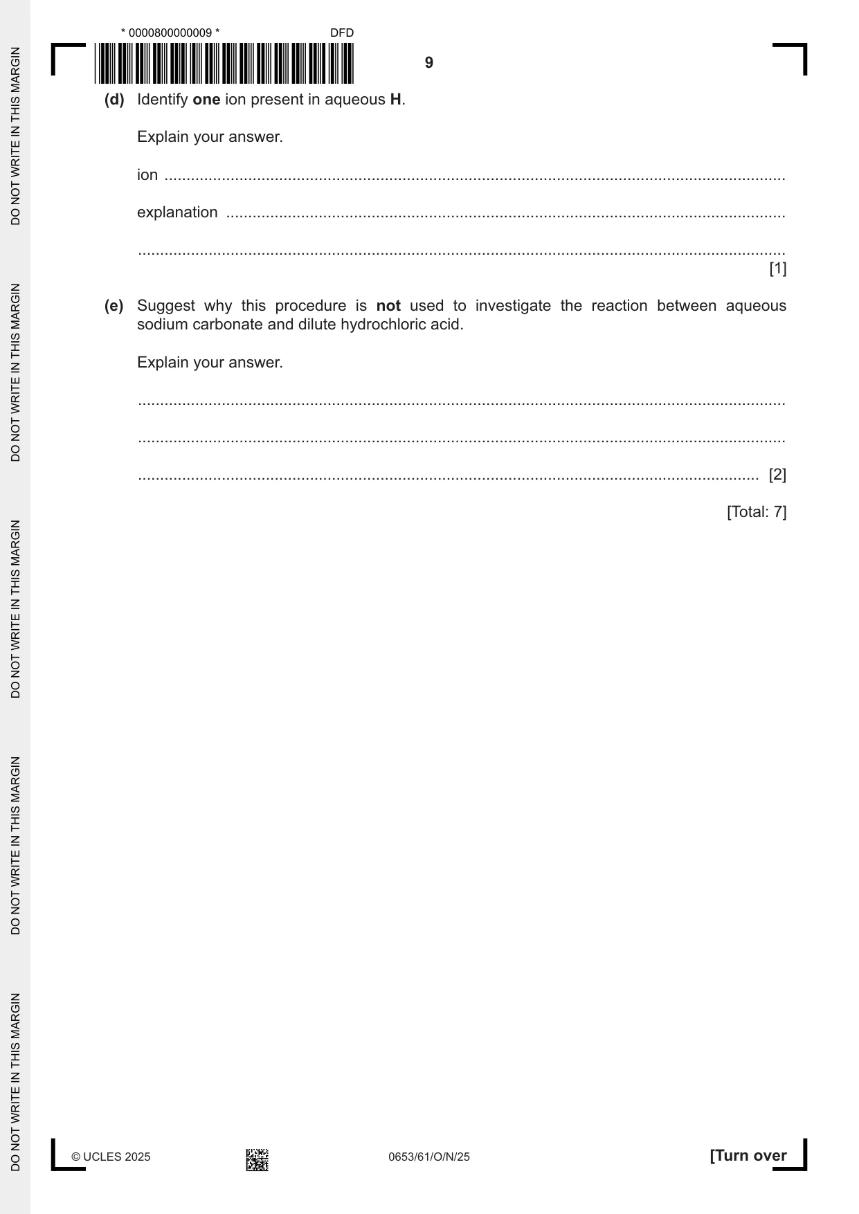 Cambridge IGCSE Science - Combined 0653 2025 Oct/Nov Paper 6 · Variant 1 question paper, page 9 of 16