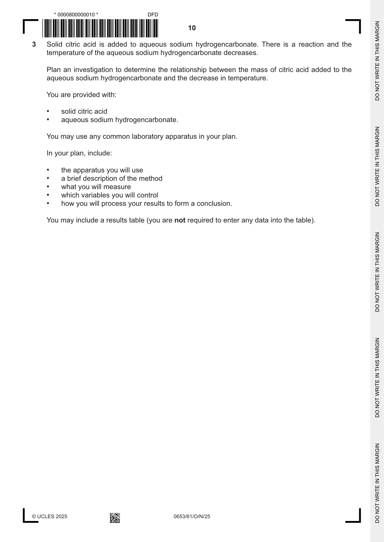 Cambridge IGCSE Science - Combined 0653 2025 Oct/Nov Paper 6 · Variant 1 question paper, page 10 of 16