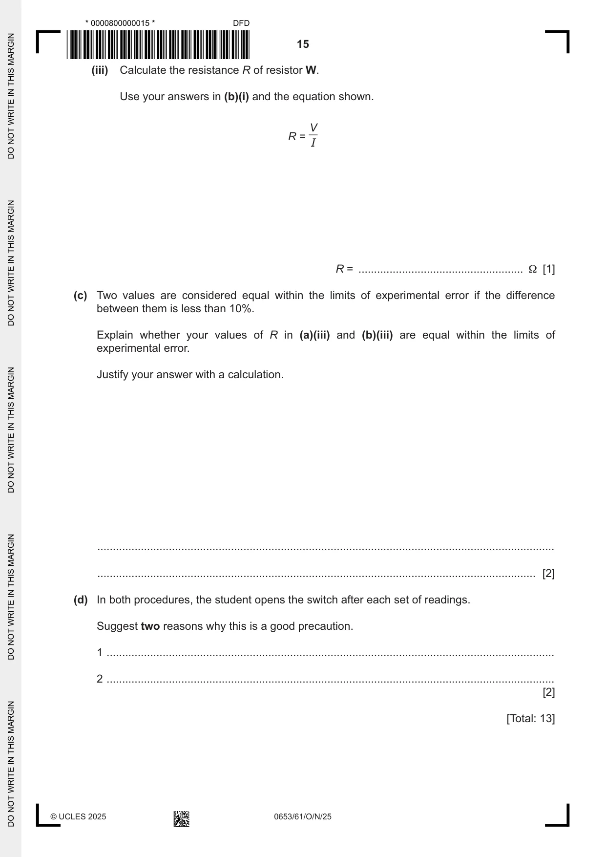 Cambridge IGCSE Science - Combined 0653 2025 Oct/Nov Paper 6 · Variant 1 question paper, page 15 of 16