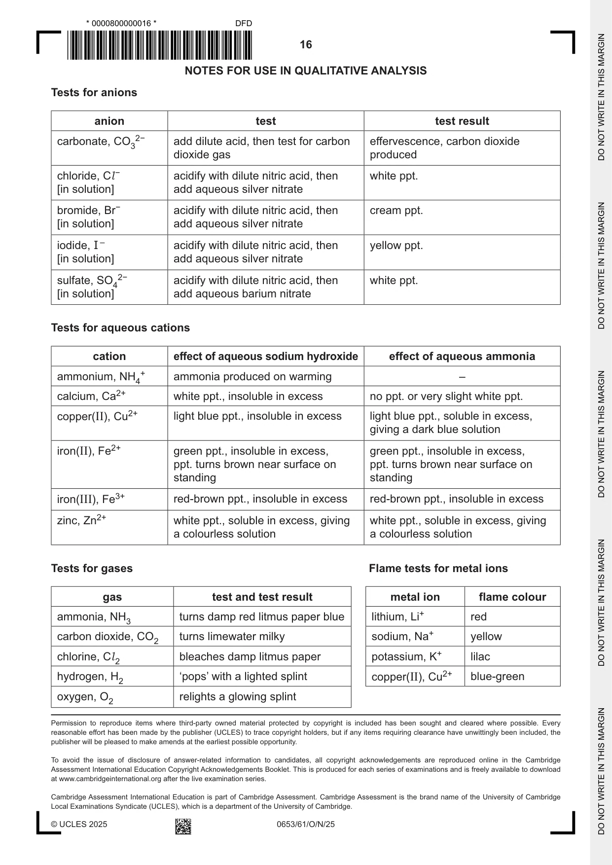 Cambridge IGCSE Science - Combined 0653 2025 Oct/Nov Paper 6 · Variant 1 question paper, page 16 of 16