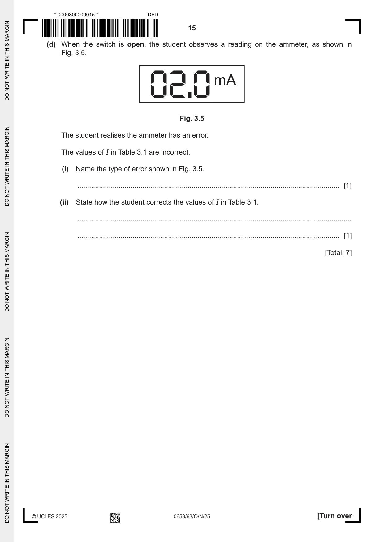 Cambridge IGCSE Science - Combined 0653 2025 Oct/Nov Paper 6 · Variant 3 question paper, page 15 of 20