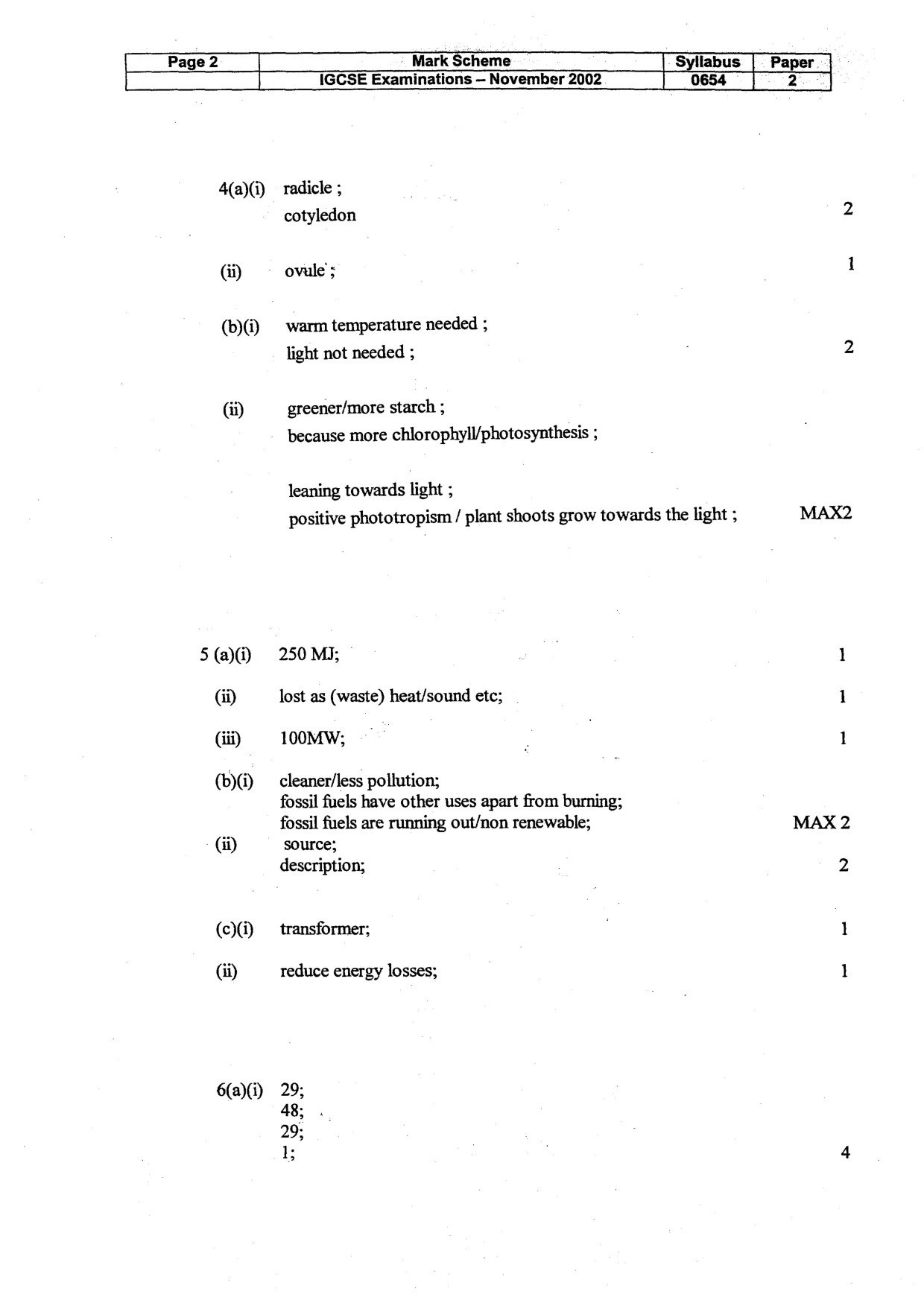 Mark scheme, page 3 of 6