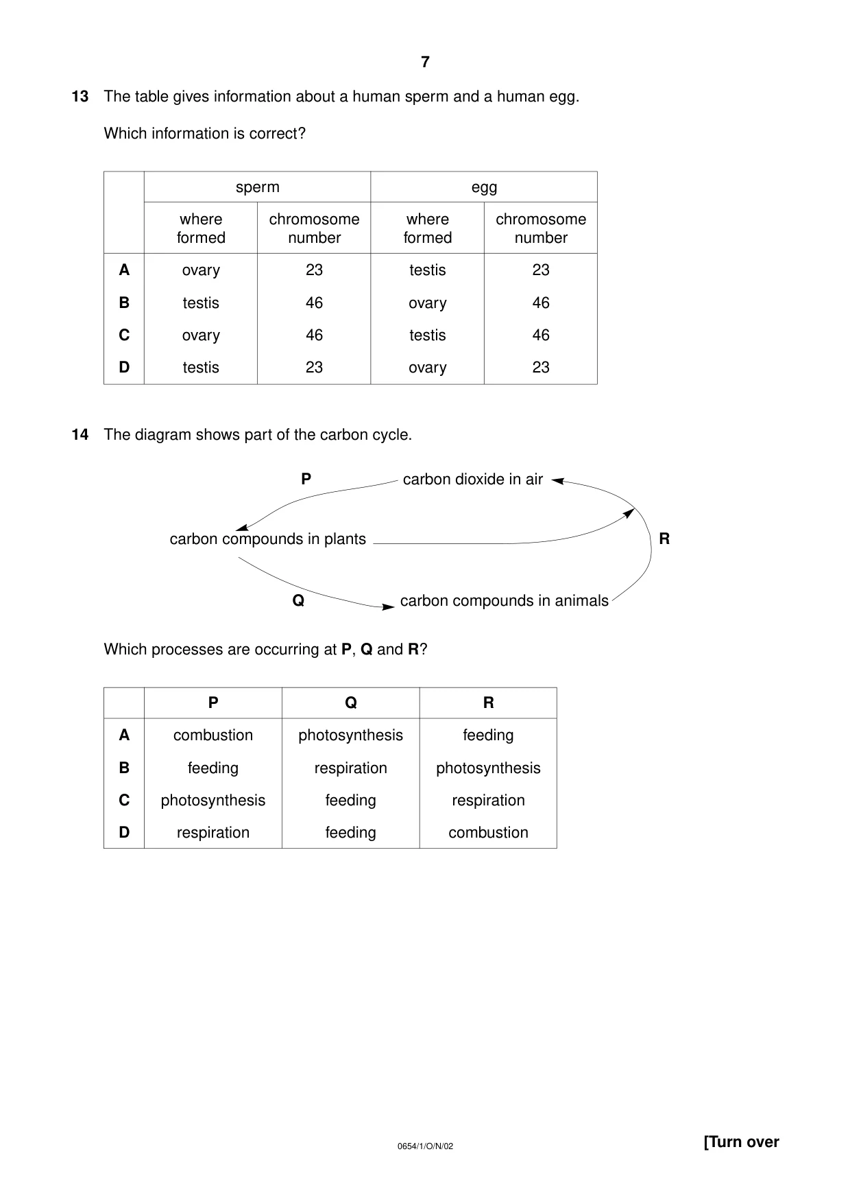Cambridge IGCSE Sciences - Co-ordinated (Double) 0654 2002 Oct/Nov Paper 1 · Variant 1 question paper, page 7 of 20