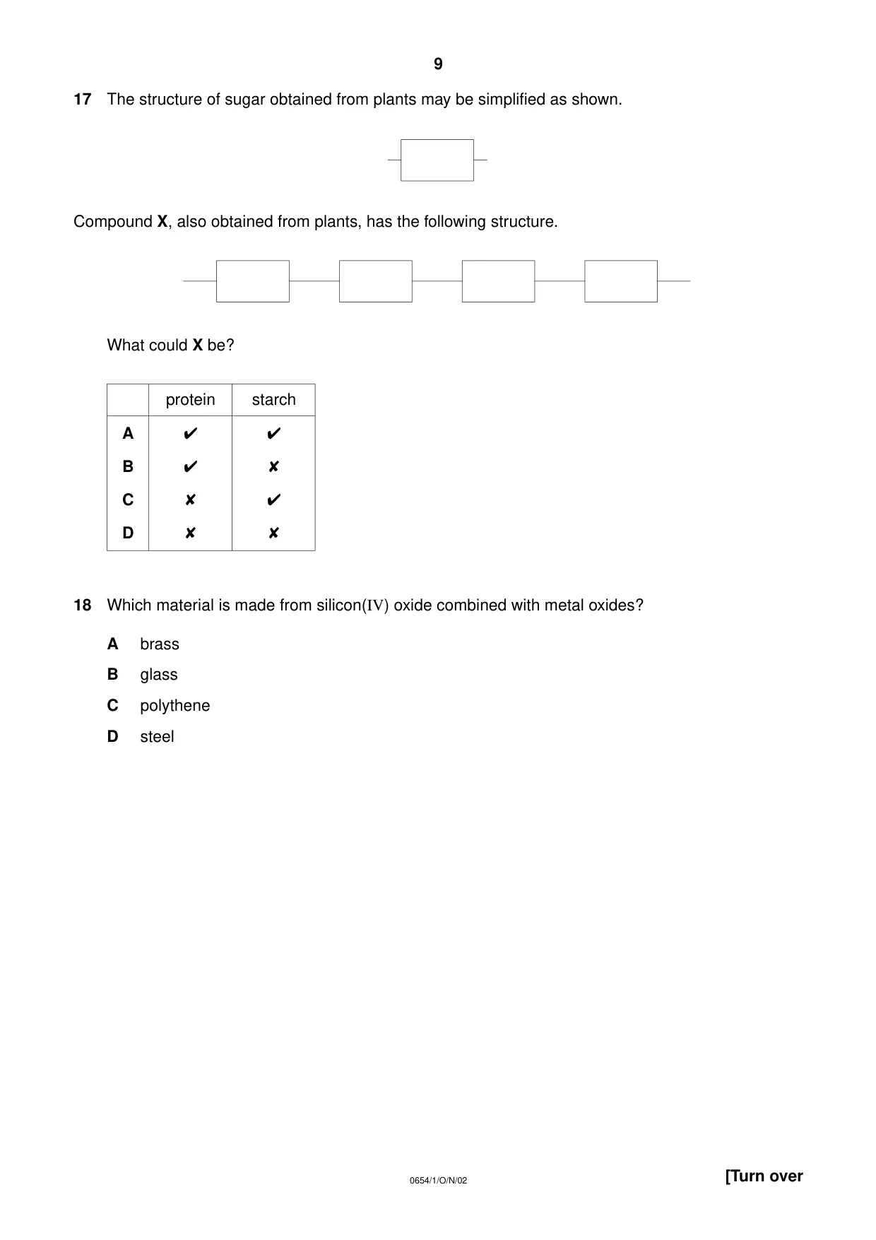 Cambridge IGCSE Sciences - Co-ordinated (Double) 0654 2002 Oct/Nov Paper 1 · Variant 1 question paper, page 9 of 20