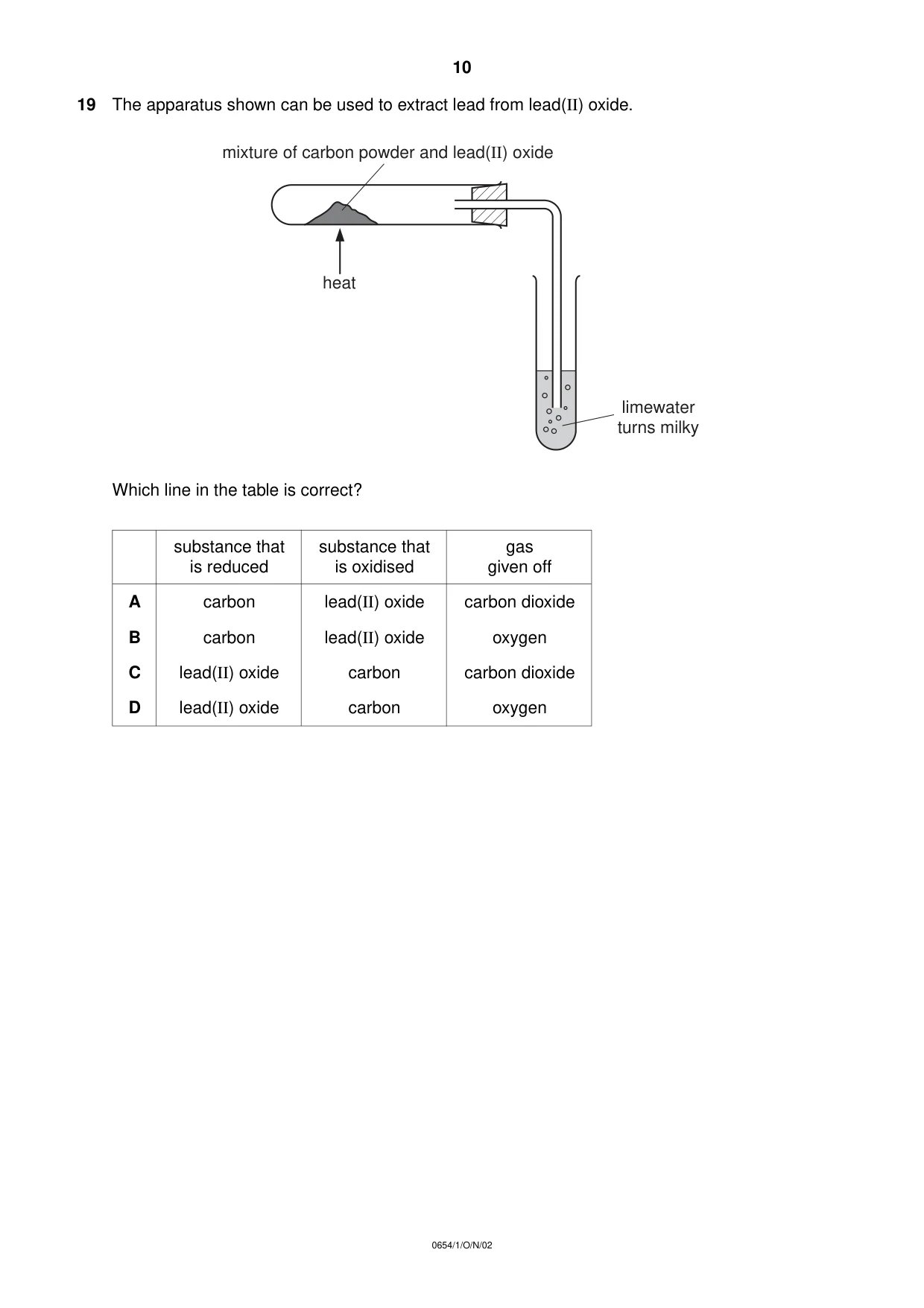 Cambridge IGCSE Sciences - Co-ordinated (Double) 0654 2002 Oct/Nov Paper 1 · Variant 1 question paper, page 10 of 20