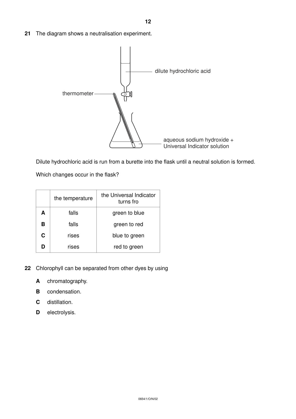 Cambridge IGCSE Sciences - Co-ordinated (Double) 0654 2002 Oct/Nov Paper 1 · Variant 1 question paper, page 12 of 20