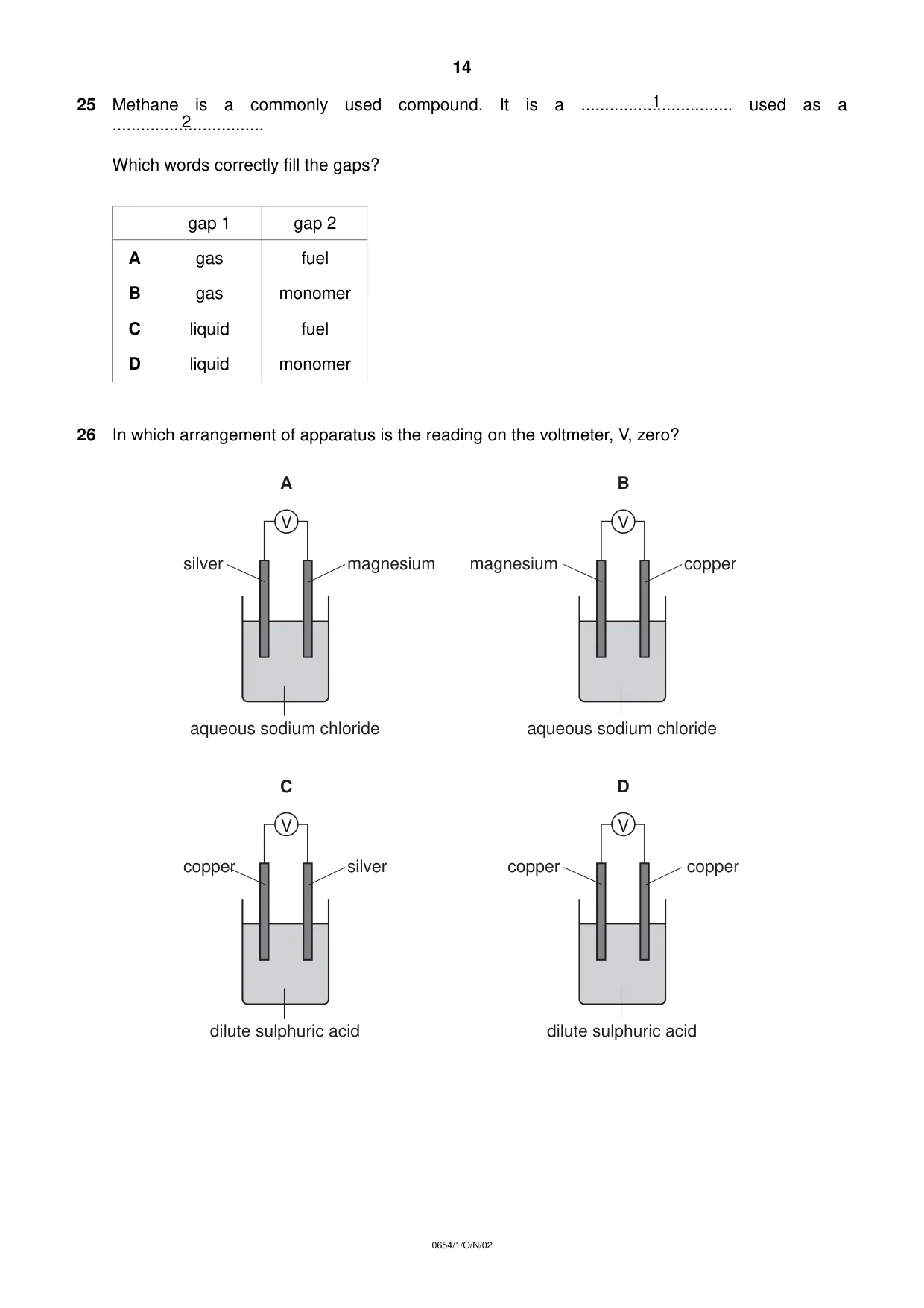 Cambridge IGCSE Sciences - Co-ordinated (Double) 0654 2002 Oct/Nov Paper 1 · Variant 1 question paper, page 14 of 20