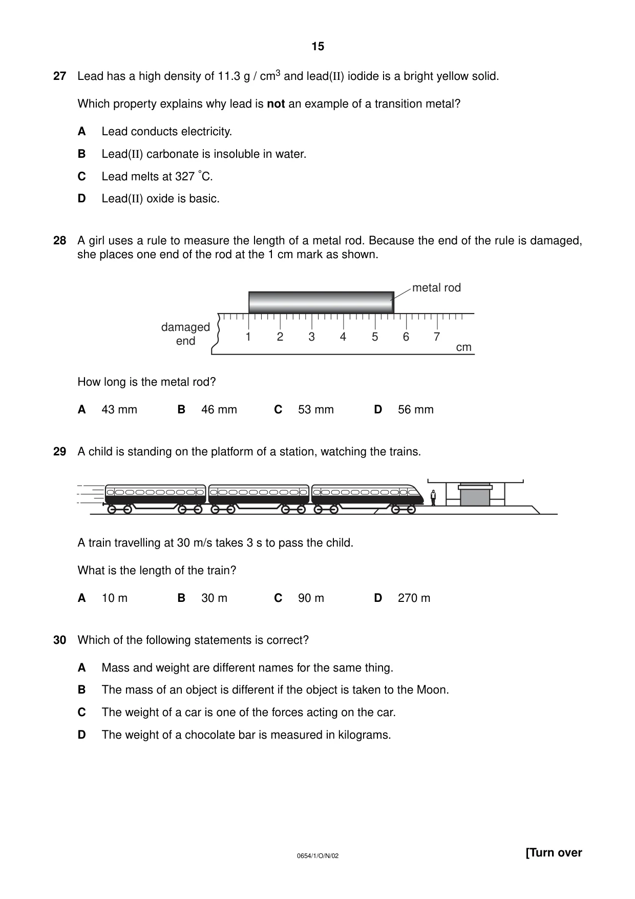 Cambridge IGCSE Sciences - Co-ordinated (Double) 0654 2002 Oct/Nov Paper 1 · Variant 1 question paper, page 15 of 20