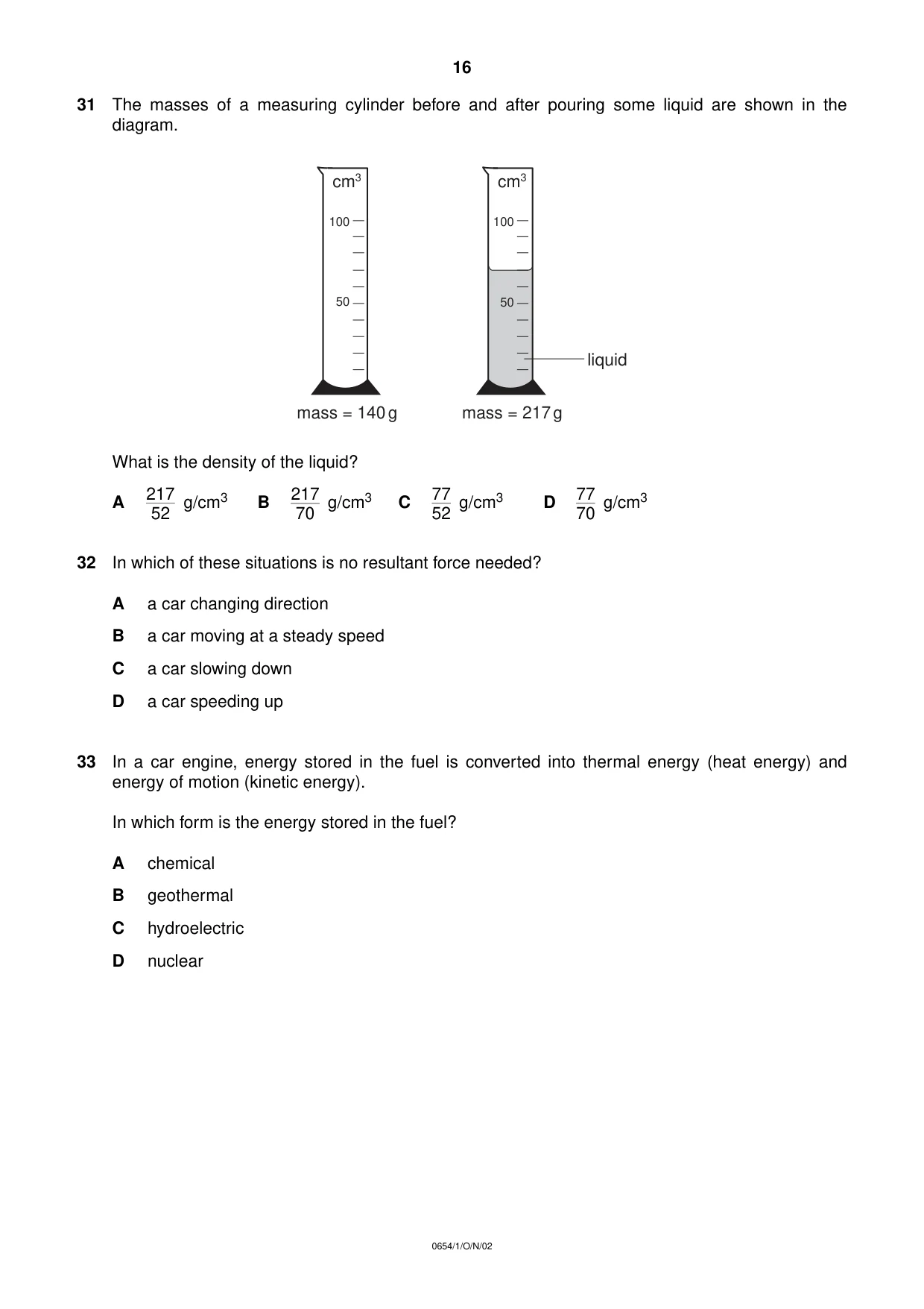Cambridge IGCSE Sciences - Co-ordinated (Double) 0654 2002 Oct/Nov Paper 1 · Variant 1 question paper, page 16 of 20