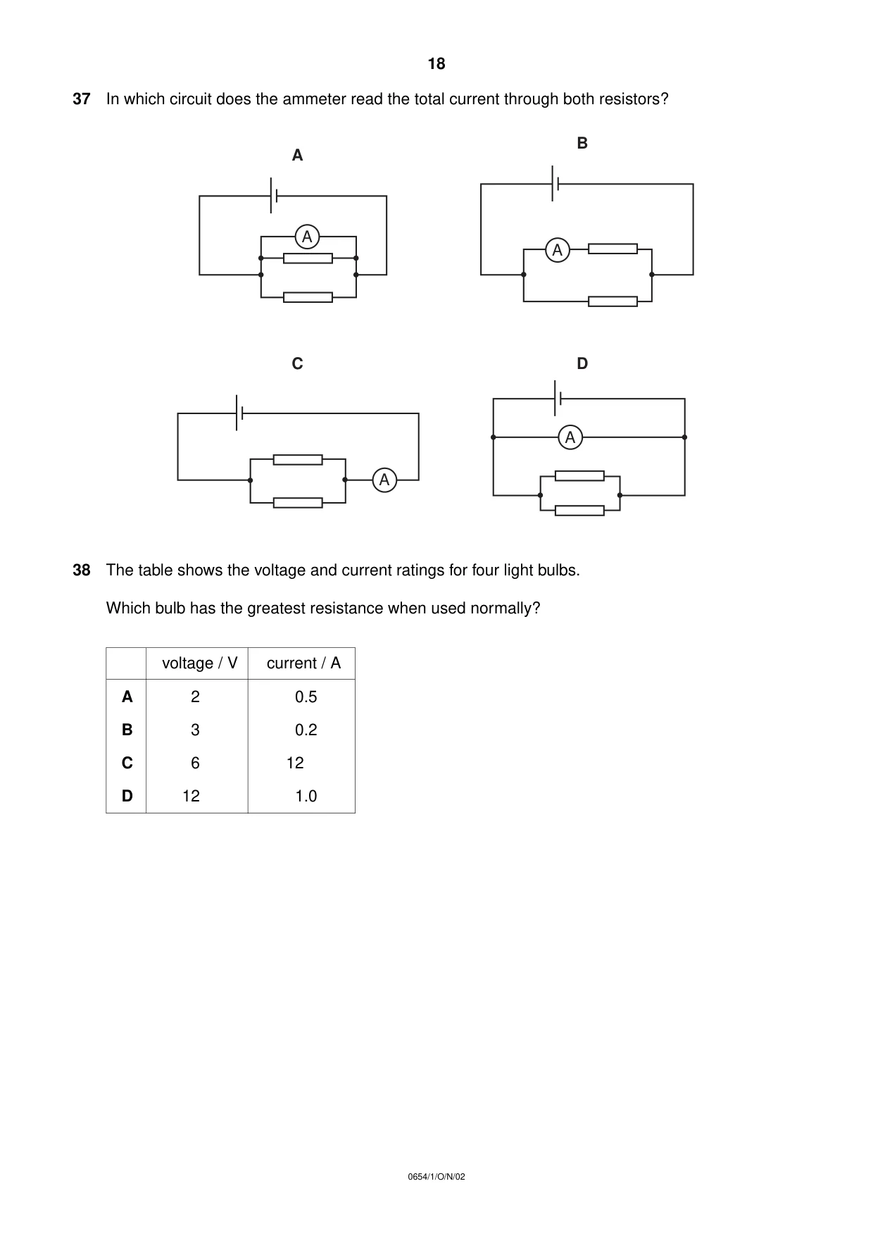 Cambridge IGCSE Sciences - Co-ordinated (Double) 0654 2002 Oct/Nov Paper 1 · Variant 1 question paper, page 18 of 20