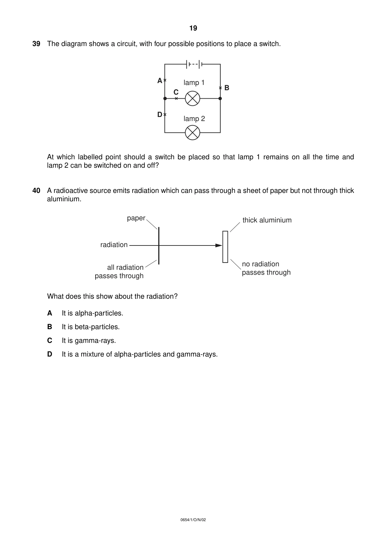 Cambridge IGCSE Sciences - Co-ordinated (Double) 0654 2002 Oct/Nov Paper 1 · Variant 1 question paper, page 19 of 20