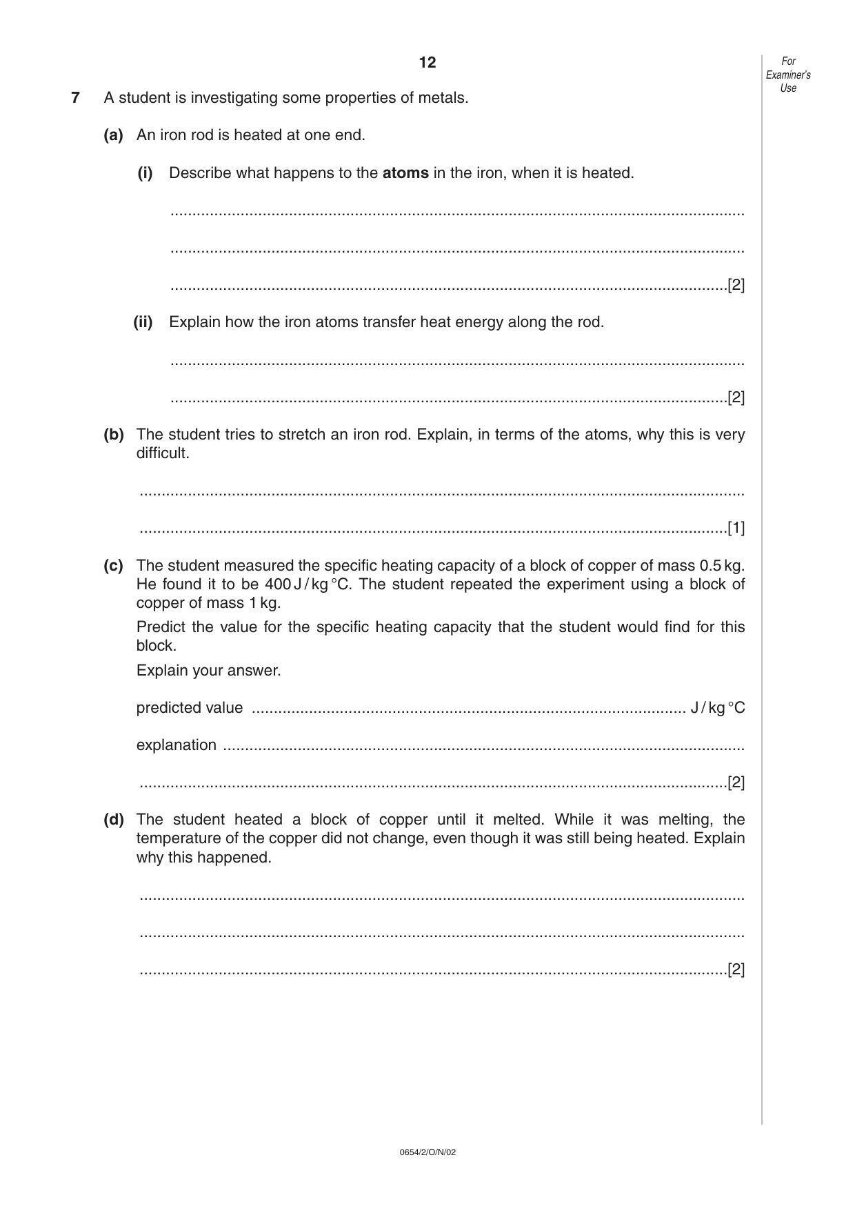 Cambridge IGCSE Sciences - Co-ordinated (Double) 0654 2002 Oct/Nov Paper 2 · Variant 1 question paper, page 12 of 20