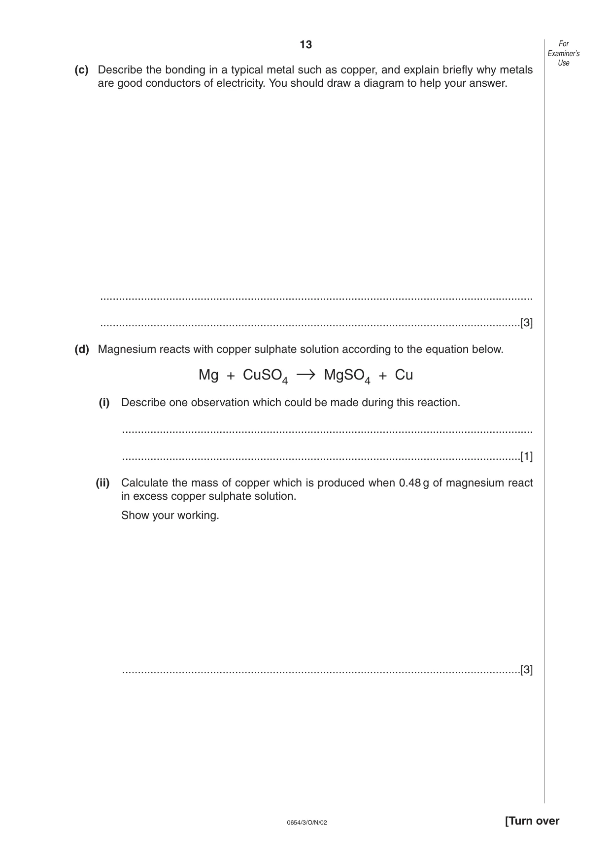 Cambridge IGCSE Sciences - Co-ordinated (Double) 0654 2002 Oct/Nov Paper 3 · Variant 1 question paper, page 13 of 20