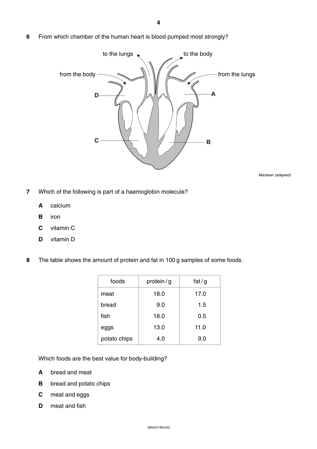 Cambridge IGCSE Sciences - Co-ordinated (Double) 0654 2003 May/June Paper 1 · Variant 1 question paper, page 4 of 20