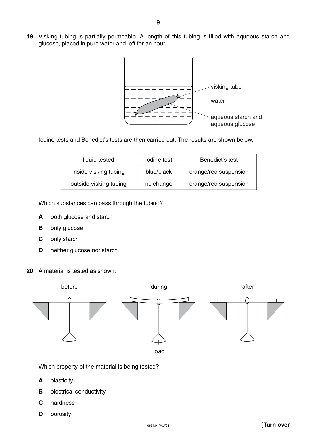 Cambridge IGCSE Sciences - Co-ordinated (Double) 0654 2003 May/June Paper 1 · Variant 1 question paper, page 9 of 20