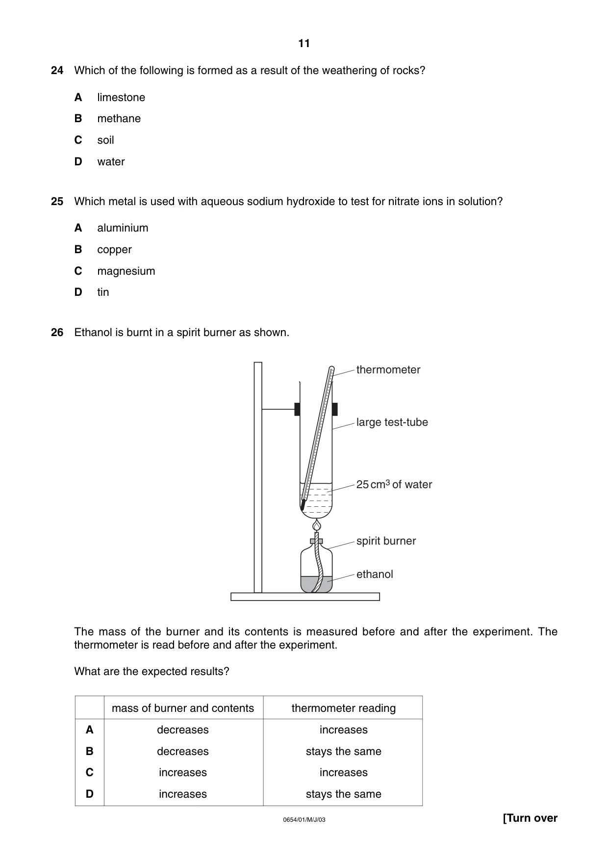 Cambridge IGCSE Sciences - Co-ordinated (Double) 0654 2003 May/June Paper 1 · Variant 1 question paper, page 11 of 20