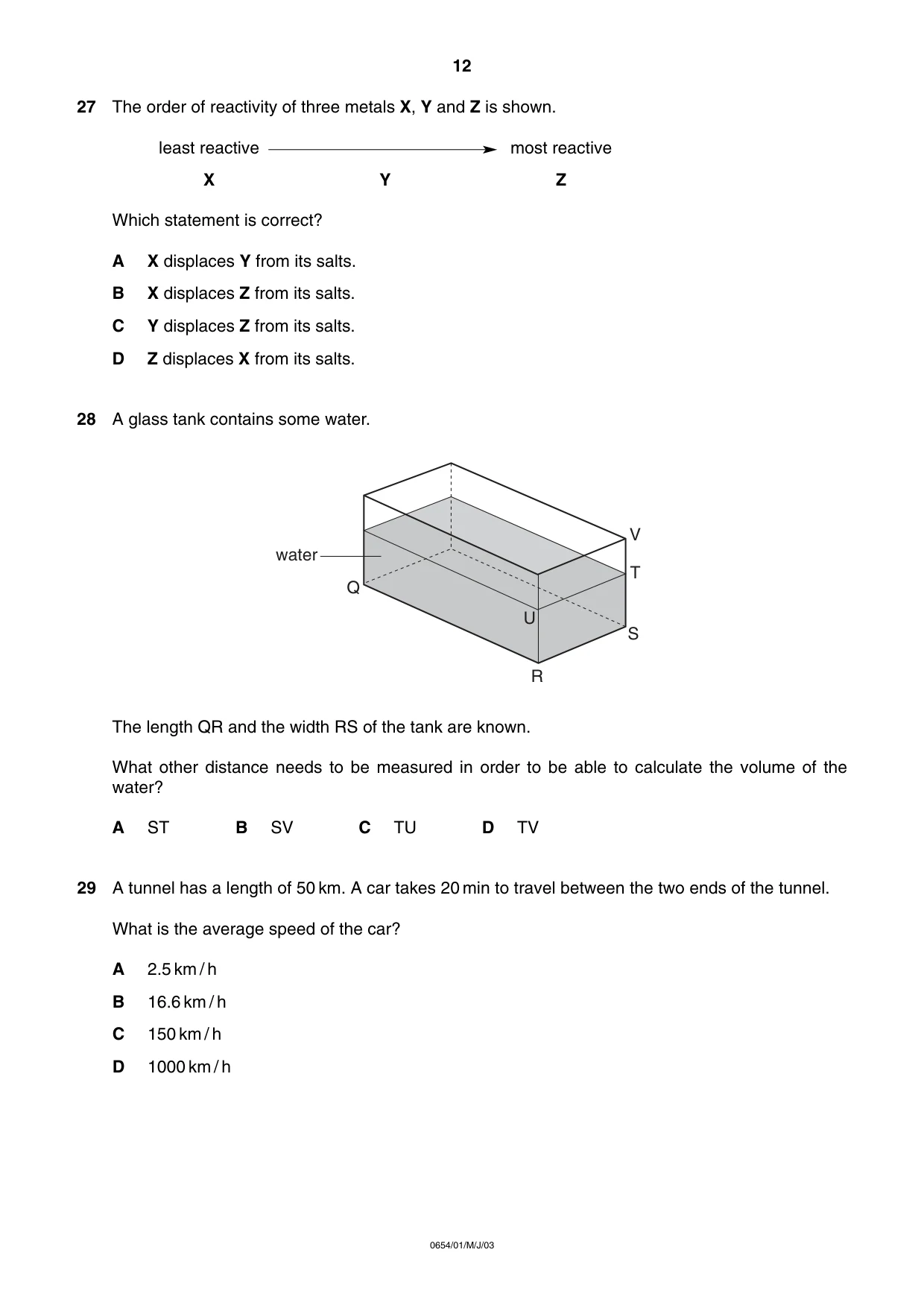 Cambridge IGCSE Sciences - Co-ordinated (Double) 0654 2003 May/June Paper 1 · Variant 1 question paper, page 12 of 20
