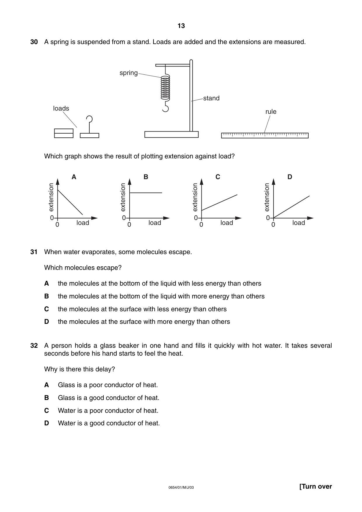 Cambridge IGCSE Sciences - Co-ordinated (Double) 0654 2003 May/June Paper 1 · Variant 1 question paper, page 13 of 20