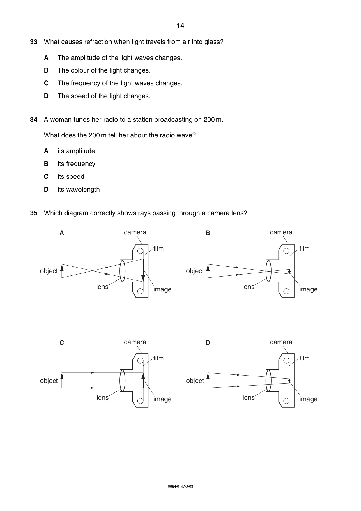 Cambridge IGCSE Sciences - Co-ordinated (Double) 0654 2003 May/June Paper 1 · Variant 1 question paper, page 14 of 20