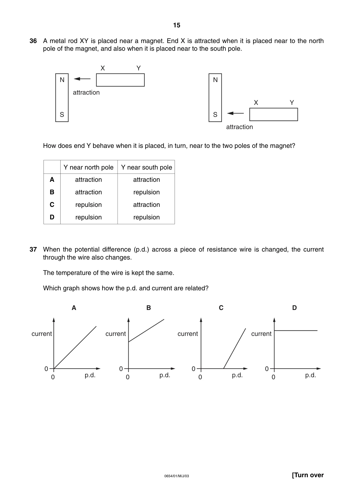 Cambridge IGCSE Sciences - Co-ordinated (Double) 0654 2003 May/June Paper 1 · Variant 1 question paper, page 15 of 20